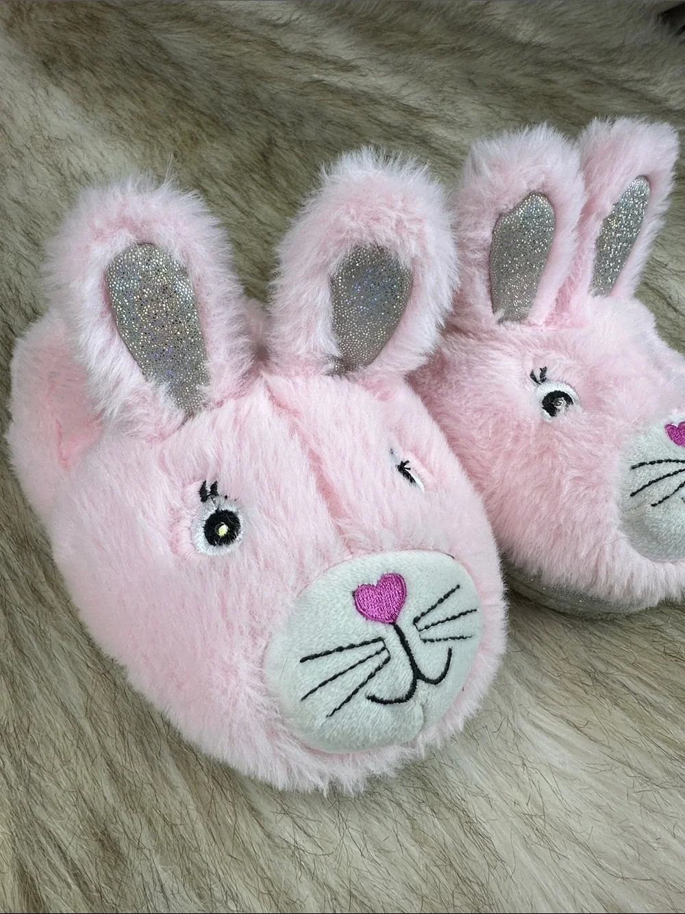 Robeez Pink Bunny Light Up Slippers Girls Fuzzy Sparkle Size 9/10